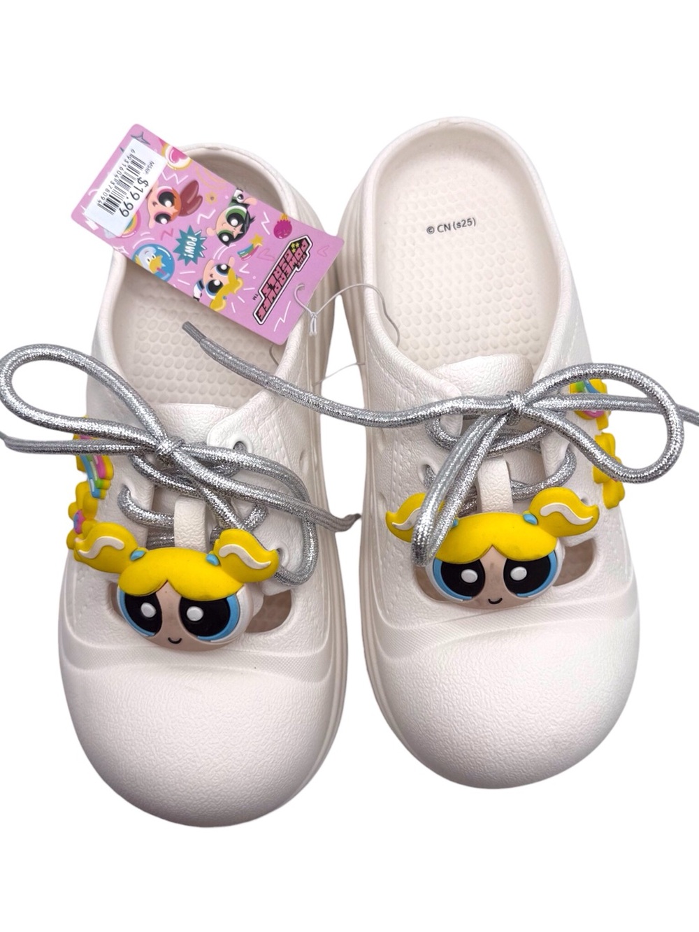Powerpuff Girls Bubbles white platform slip-on clogs women’s size US 9/EU 39-40